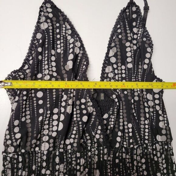 BLACK Grey Polka Dot Spaghetti Strap Long Maxi Dress- Small Medium - Picture 4 of 6
